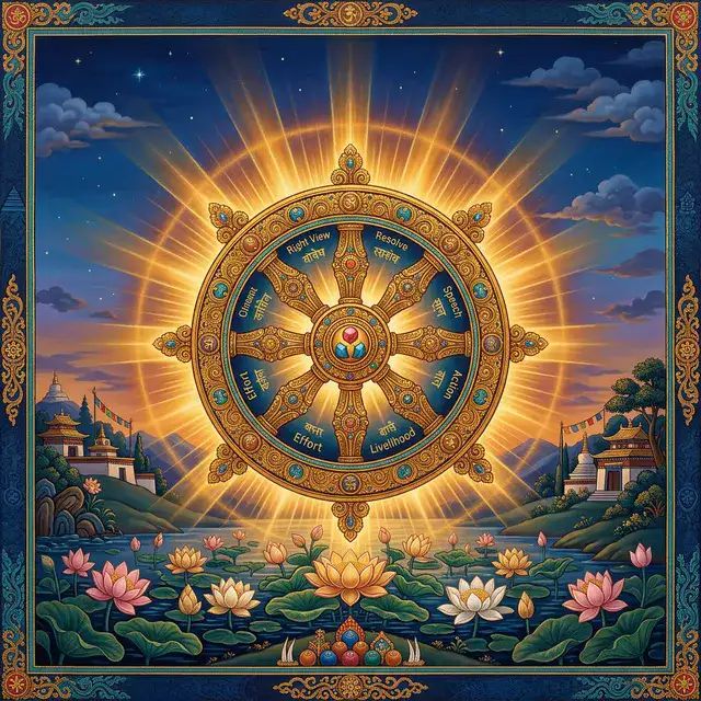 Bánh xe Pháp Luân 8 nan hoa – biểu tượng Bát Chánh Đạo