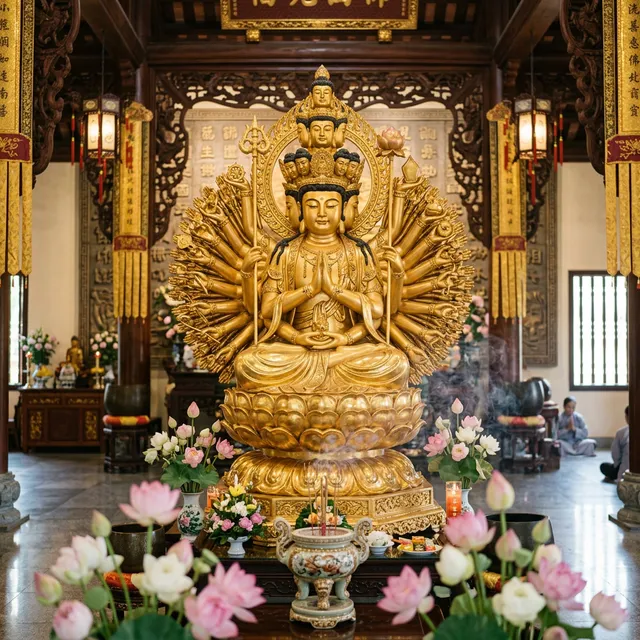 Tượng Bồ Tát Quán Thế Âm nghìn tay nghìn mắt – biểu tượng của Chú Đại Bi