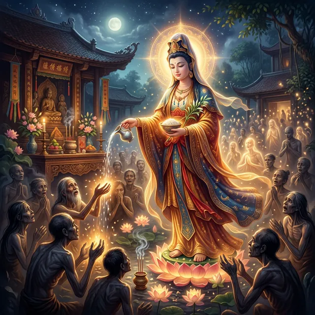 Mâm cúng thí thực cô hồn trang nghiêm trong tháng Bảy Vu Lan