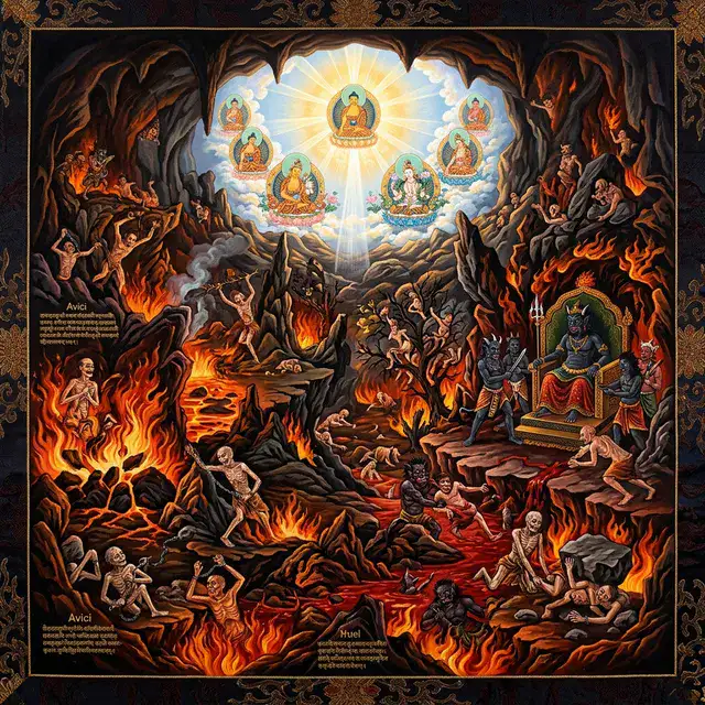 Hình ảnh bánh xe luân hồi – lục đạo với cõi địa ngục