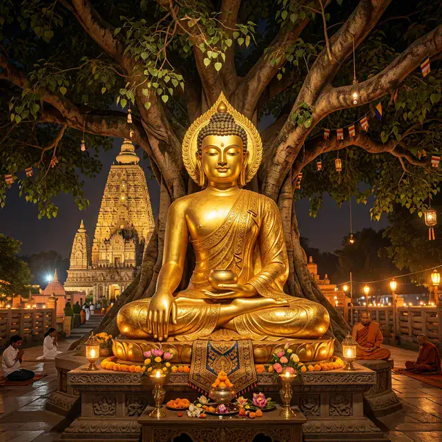 Tượng Đức Phật Thích Ca Mâu Ni ngồi thiền dưới cội Bồ Đề