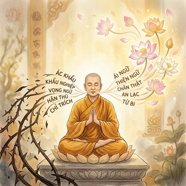 Biểu tượng chánh ngữ - giữ khẩu nghiệp thanh tịnh