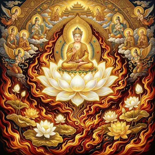 Hoa sen Diệu Pháp Liên Hoa nở giữa lửa – biểu tượng Nhất Phật Thừa