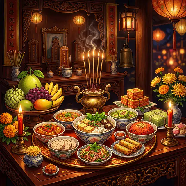 Mâm cỗ cúng giao thừa trang trọng đón chào năm mới Tết Nguyên Đán