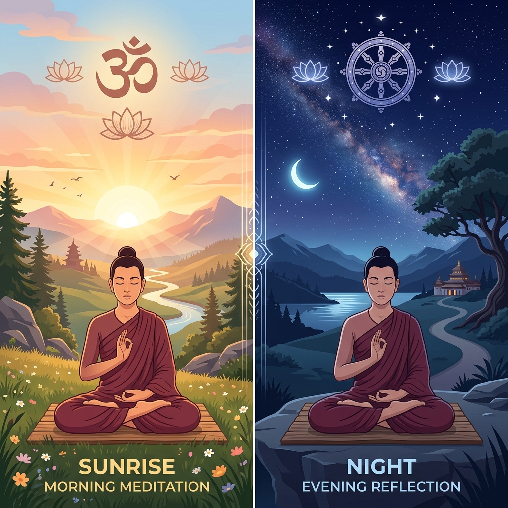 Người Phật tử ngồi thiền niệm Phật vào buổi sáng và buổi tối