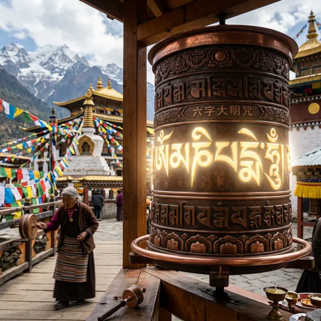 Thần chú Om Mani Padme Hum khắc trên đá mani trong truyền thống Phật giáo Tây Tạng Kim Cang Thừa