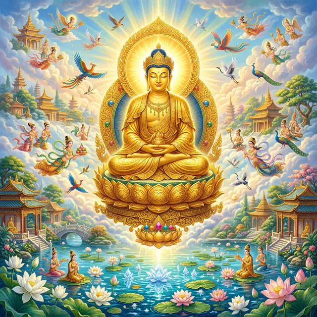 Tượng Phật A Di Đà tỏa ánh sáng vàng – Đức Phật Vô Lượng Quang