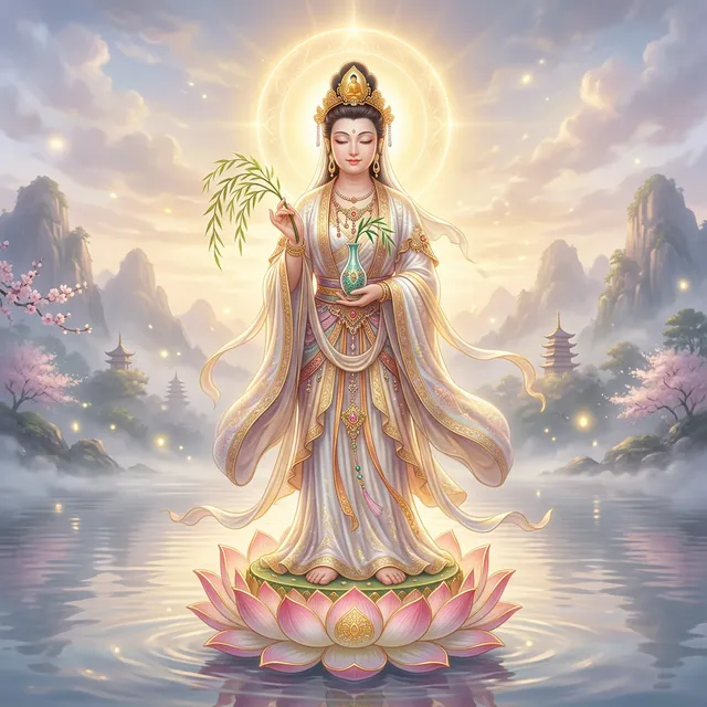 Tượng Bồ Tát Quán Thế Âm cầm bình cam lồ cứu khổ cứu nạn chúng sinh