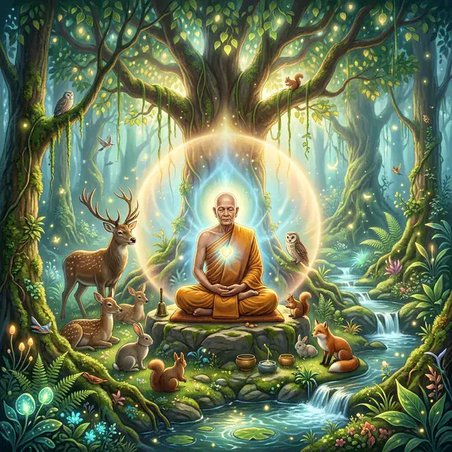 Hành giả ngồi thiền phát tâm từ bi đến muôn loài theo Kinh Từ Bi