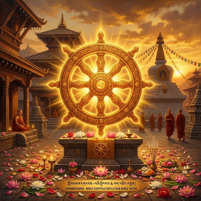Bánh xe Pháp Luân – biểu tượng Tứ Diệu Đế và giáo lý Phật giáo