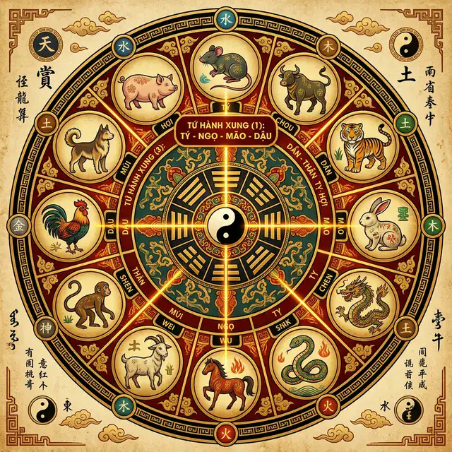 Biểu đồ tứ hành xung 12 con giáp trong phong thủy