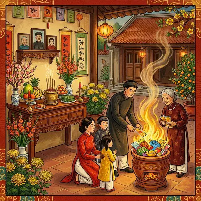 Nghi thức hóa vàng mã ngày Tết Nguyên Đán